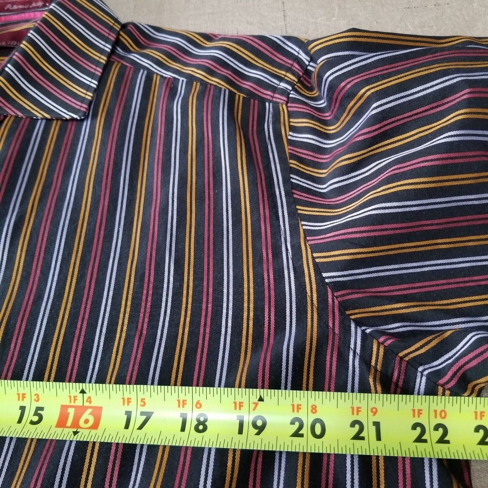 Men Dress Shirt Excalibur Black Size 44 Long Sleeve Button Up Striped - Picture 6 of 10